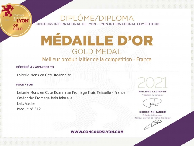 Deux médailles d'or au Concours International de Lyon
